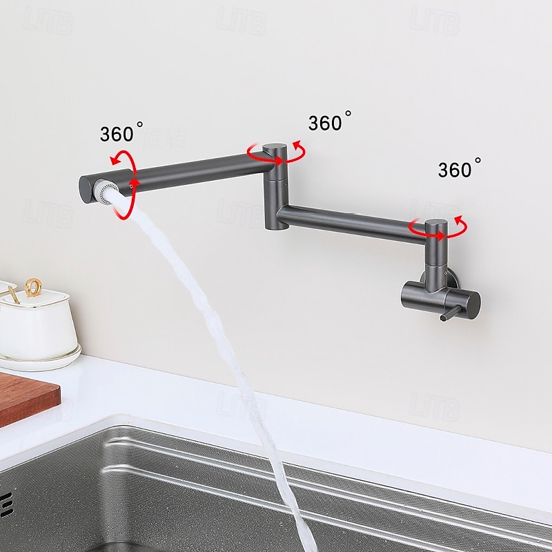 2026年 水栓 - シングルハンドルつの穴 ブラッシュドニッケル / ステンレススチール 標準スパウト / ポットフィラー 壁式 現代コンテンポラリー Kitchen Taps  コレクション – $145.99 –P3