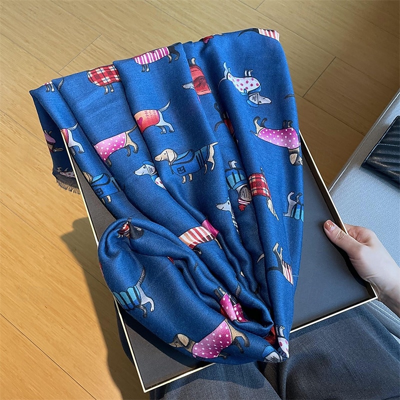 Per donna Sciarpa rettangolare Streetwear Quotidiano Data Nero Bianco Blu Sciarpa Animale del 2025 a $18.99 –P9