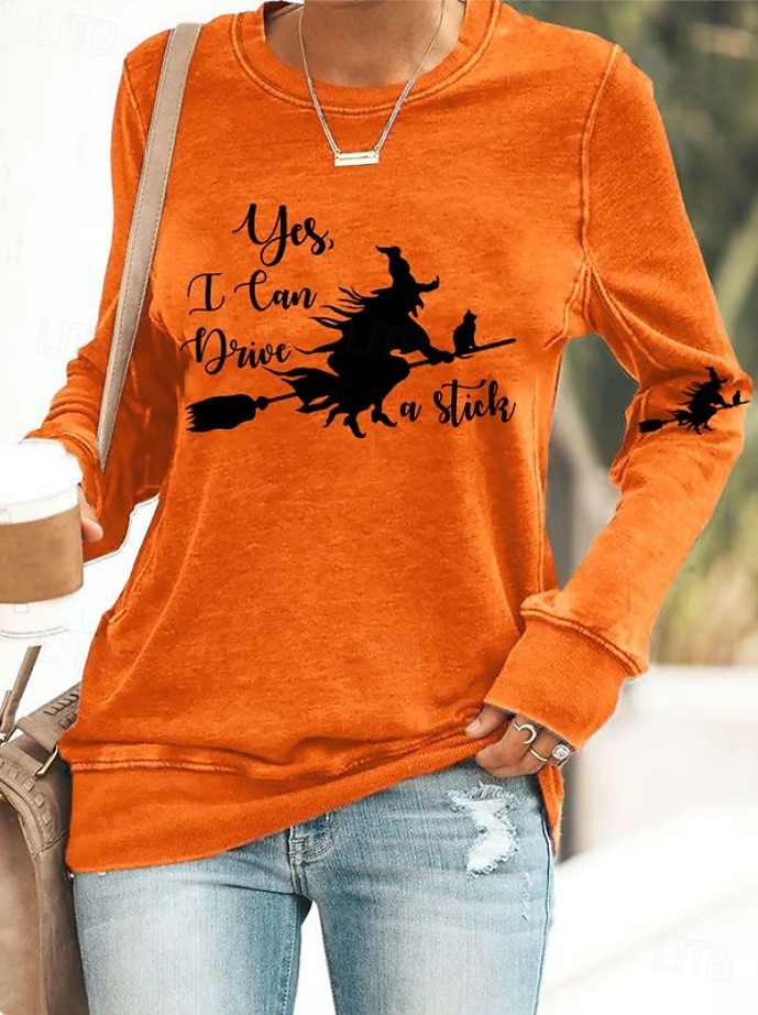 Halloween Női Pulóver Pulóver Grafika Halloween Boszorkány Hétköznapi Hosszú Ujjú Kerek Nyak Rendes Felsők Utca Hétköznapi Ünnepi Nyomtatás Fekete Fehér Kék Lila Narancs Tavasz Ősz Tél 2025 - $25.99 –P1