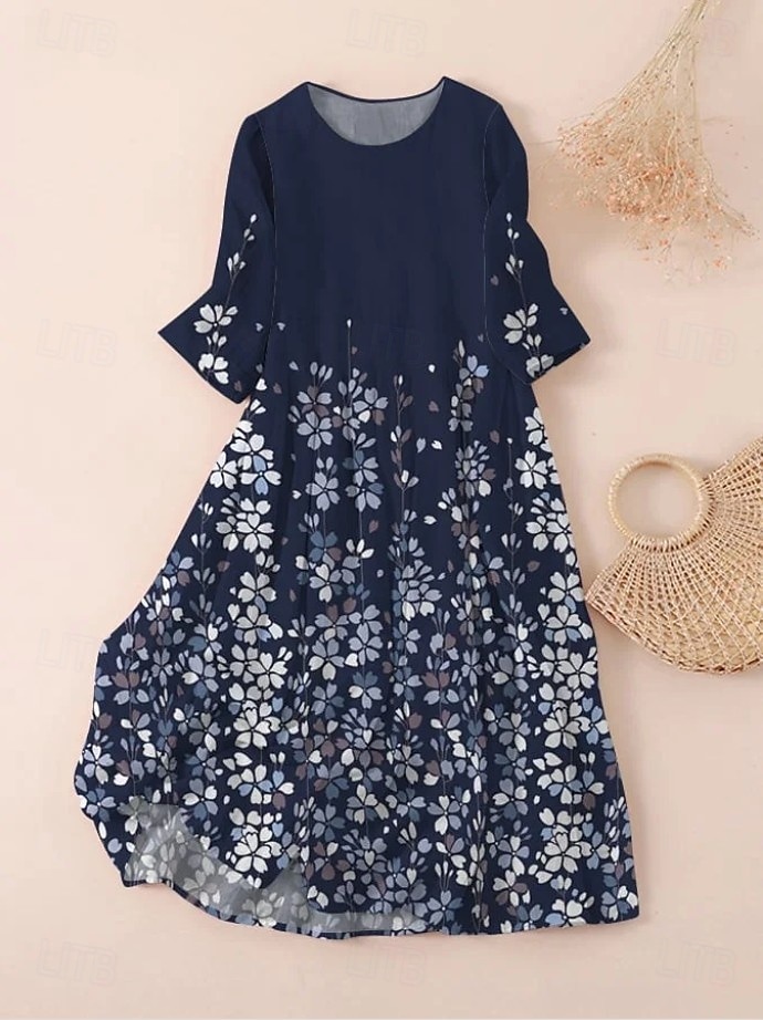 Women's Midi Dress T Shirt Dress Tee Dress A Line Dress Summer Dress Vacation Casual Beach Date Summer Dress Regular Fit Floral Graphic Short Sleeve Crew Neck Dark Brown Black White Light Green 2025 - $26.99 –P1