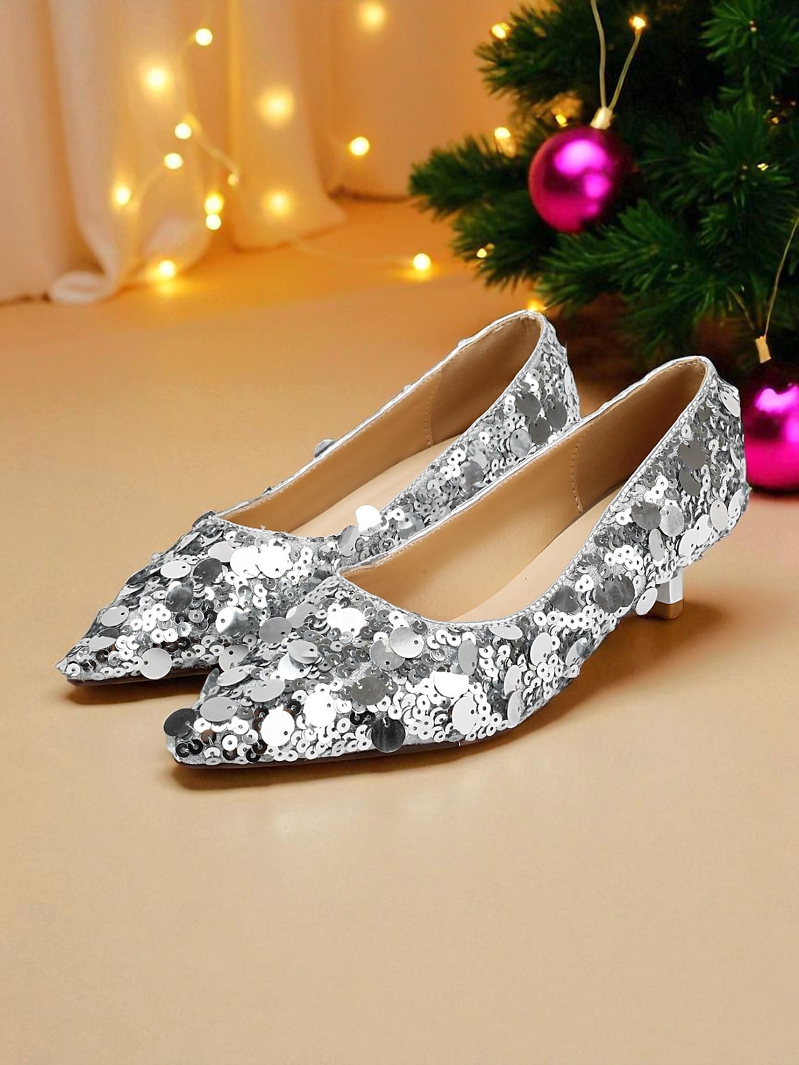 Women's Silver Sequin Pointed Toe Flats - Sparkly Slip-On Dress Shoes for Cocktail Parties and Evening Events 2025 - $59.99 –P3