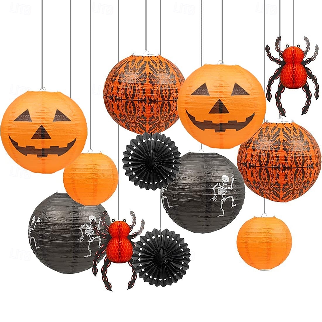 12Pcs Halloween Hanging Decorations Paper Lanterns Jack-O'-Lantern Spider Skeleton Pumpkin for Indoor & Outdoor Spooky Home Decor Party Supplies Props 12 & 8 (Orange Black) 2025 - $29.99 –P7