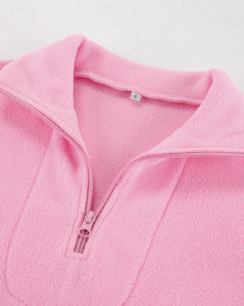 Damen Freizeitjacke Warm Bequem Reißverschluss Lässig Einfach Urlaub Ausgehen Pullover Regulär Umlegekragen Normale Passform Langarm Oberbekleidung Rosa Herbst Winter 2025 - $24.99 –P7