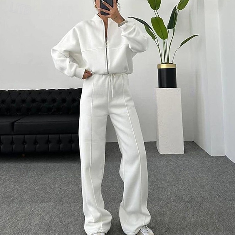 Per donna Tuta da Ginnastica Pantaloni da Tuta Abiti da salotto Con zip Tasca Tinta unita Completo Abbigliamento Autunno & Inverno Nero Bianco Palestra Allenamento Corsa Vita Alta Antivento Leggero del 2026 a $40.99 –P9