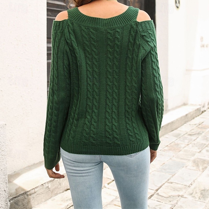 Women's Pullover Casual Solid Color Chunky V Neck Knitted Long Sleeve Regular Tops Knit Daily Holiday Going out Red Blue Fall Winter 2025 - $22.99 –P4