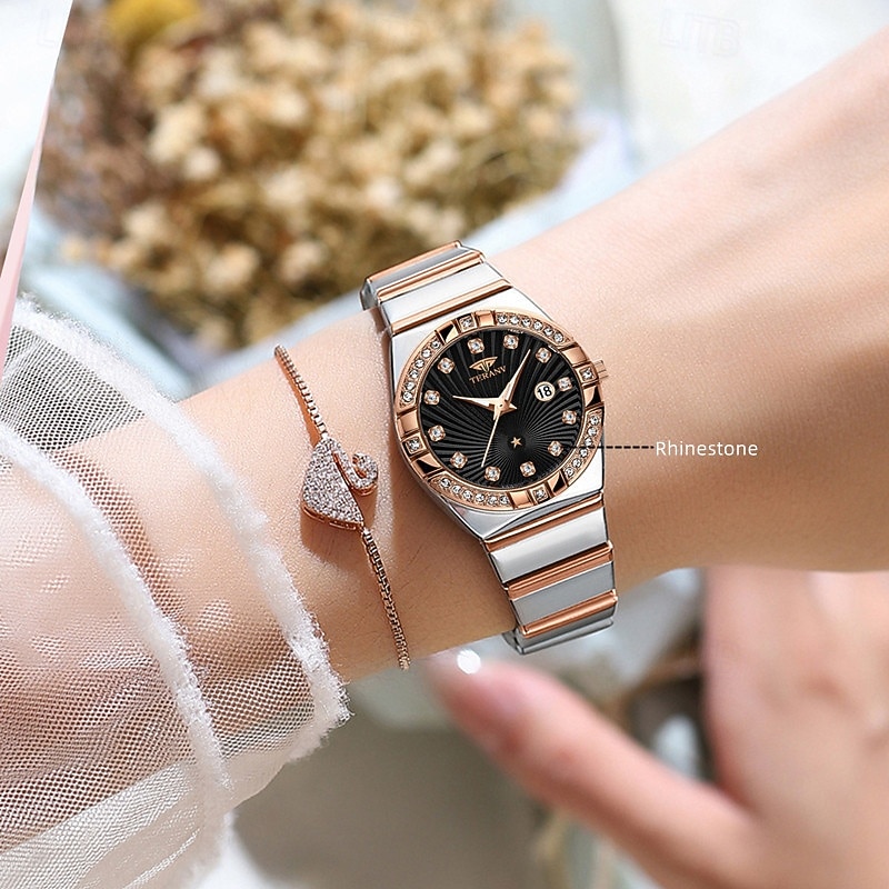 Uusi tyylikäs naisten ruusukultakotelo kvartsikello ipx7 vedenkestävyys ja luminous kalenterinäyttö rannekello arkielämään matkalle ystävänpäivälahja naisille 2026 - $16.99 –P14