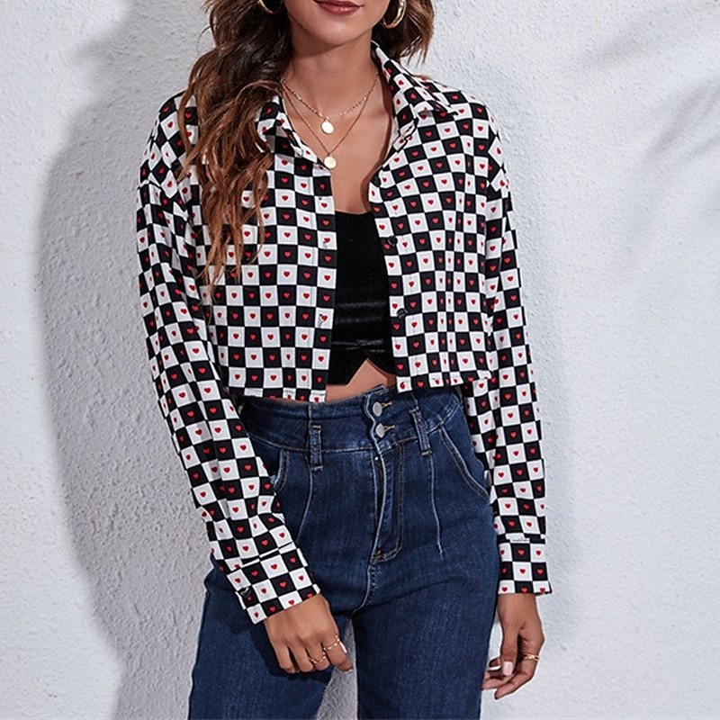 Damen Hemd Karomuster Täglich Stilvoll Basic Langarm Hemdkragen Normale Oberteile Arbeit Täglich Ferien Knöpfe Schwarz Frühling Herbst 2025 - $21.99 –P2