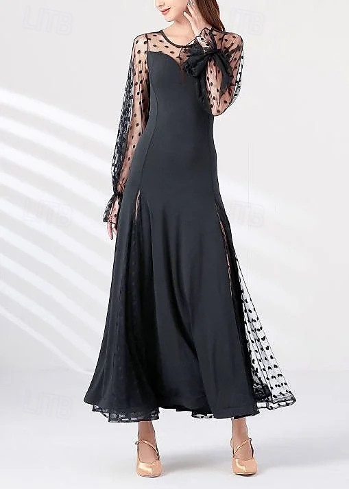 Damen Maxikleid Etui-Kleid Tüllkleid Elegant Hochzeit Urlaub Party Normale Passform Tupfen Langarm Rundhalsausschnitt Schwarz Sommer Frühling Herbst Winter 2025 - $39.99 –P4