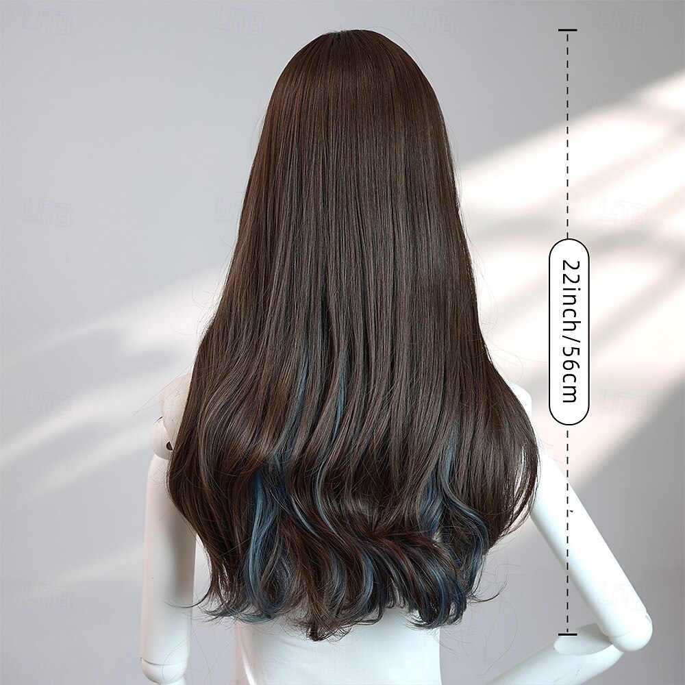 22-Inch Black and Blue Two-Tone Wavy Wig for Women – Full Bangs, Long Hair, Perfect for Halloween, Cosplay, and Fashion Looks 2026 - $32.99 –P6
