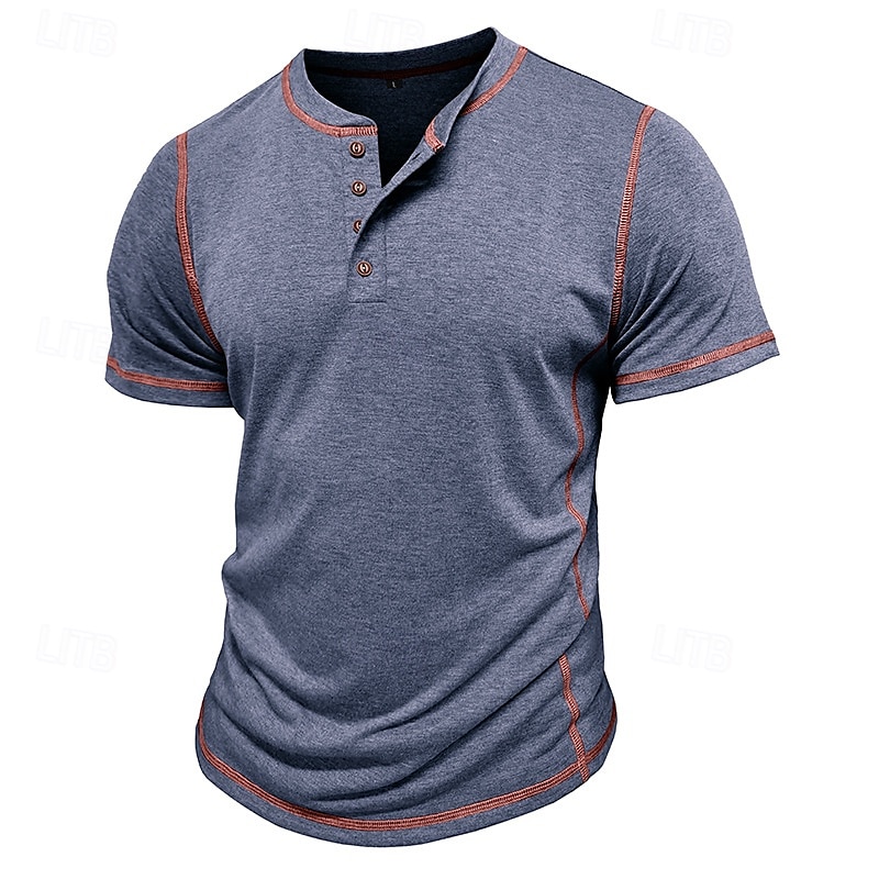Miesten Henley-paita Puuvillainen paita T-paidat Lyhythihainen Yhtenäinen väri Tavallinen Solid Color Muoti Suunnittelija Vapaa-aika Väripaletti Napit Henley ulko- Kausaliteetti Päivittäin Kesä 2025 - $18.99 –P10