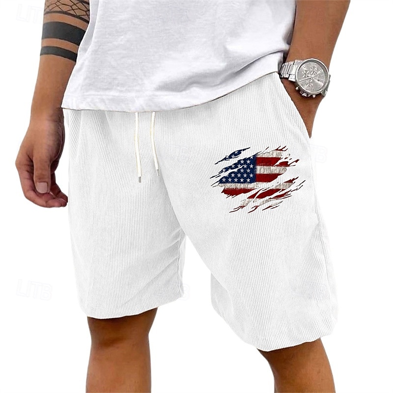 Men's Shorts Summer Shorts Casual Shorts Corduroy Shorts Pocket Elastic Waist Drawstring National Flag Comfort Breathable Short Outdoor Vacation Sport Casual Black White 2026 - $17.99 –P5