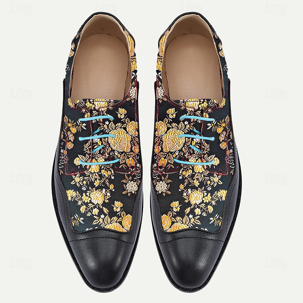 herrskor i jacquard-oxford med gyllene blommönster för modemedvetna män, fester och speciella evenemang 2025 - $46.99 –P4