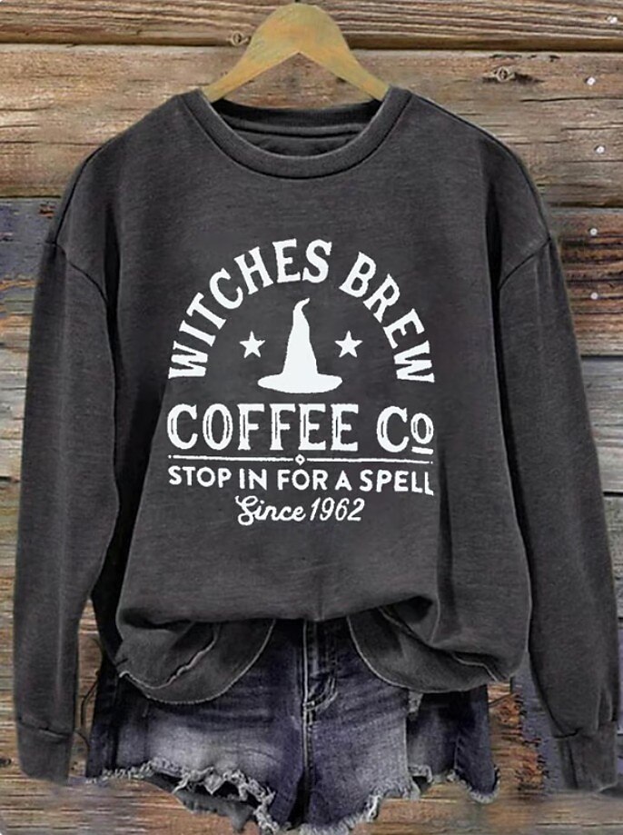 Femmes Sweatshirt Pull Graphique Crâne Sorcière Mode Occasionnel manche longue Col ras du cou Col rond Hauts Réguliers Rue Tenue Quotidienne Occasionnel Imprimé Vert herbe Noir Blanche Bleu Orange de 2025 ? $24.99 –P6