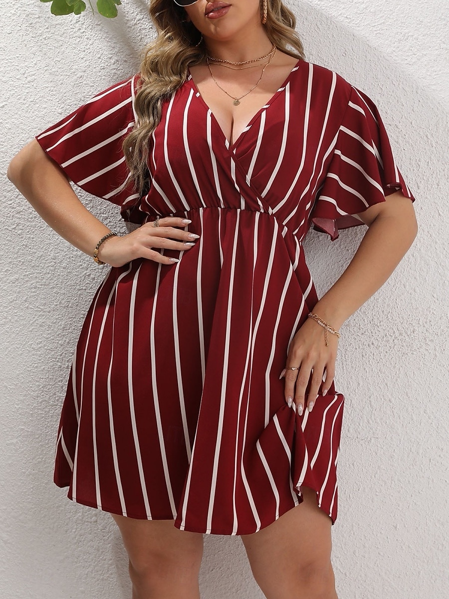 Femmes Grande taille Robe Décontractée Rayé Col en V Manche Courte Été Printemps Mode Moderne Occasionnel Mini robe Quotidien Fête Robe de 2025 ? $18.99 –P15