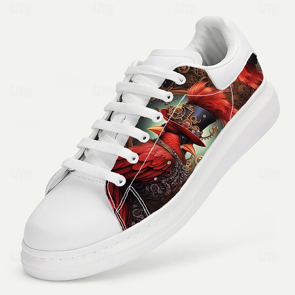 weiße Herren-Sneaker mit Steampunk-inspiriertem Zahnrad-Print für lässige Outfits, Spaziergänge und Halloween-Partys 2025 - $54.99 –P2