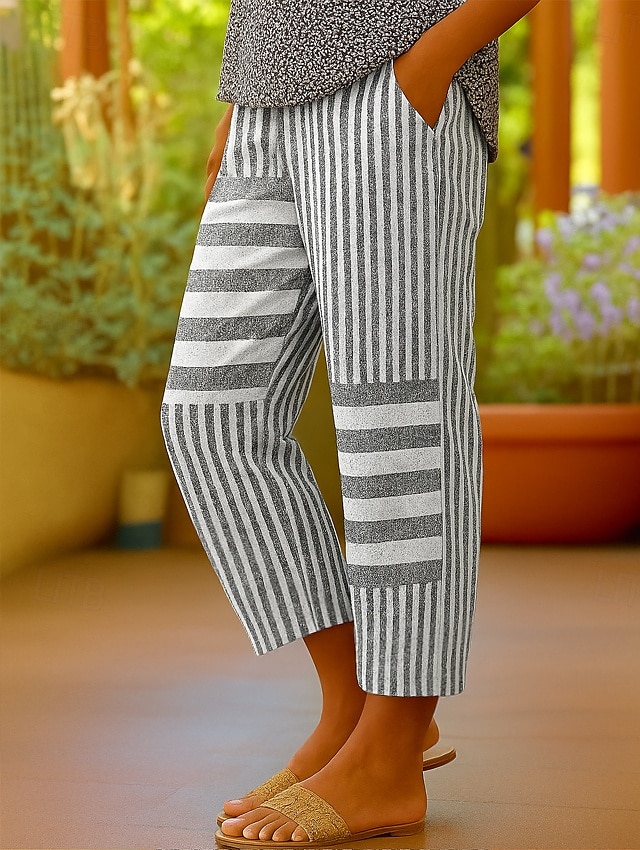 Femmes Chinos Shorts Pantacourt Élégant Vacances ancien Longueur cheville Taille haute Graphique Rayure Rayé Superposé Non Elastique Extérieur Rue Quotidien Noir Bleu Rouge Été Printemps de 2025 ? $32.99 –P2