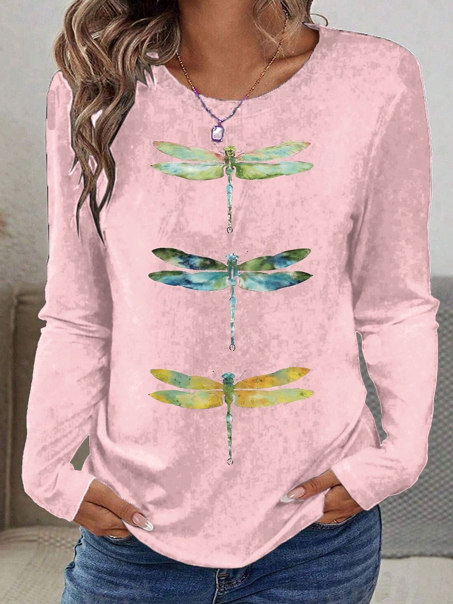 Pâques Femmes T-shirt Graphique Animal Libellule ancien Élégant Classique manche longue Col ras du cou Col rond Hauts Réguliers Quotidien Imprimé Vert Claire Rose Claire Bleu Ciel Été Printemps de 2025 ? $22.99 –P2