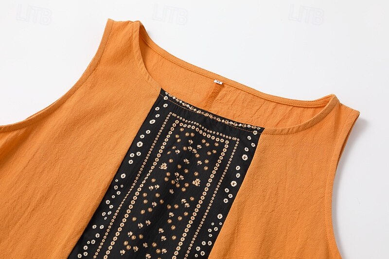 Women's Midi Dress Boho Dress Western Dress Fashion Modern Outdoor Vacation Holiday Regular Fit Flower Sleeveless Crew Neck Orange Summer 2025 - $26.99 –P6