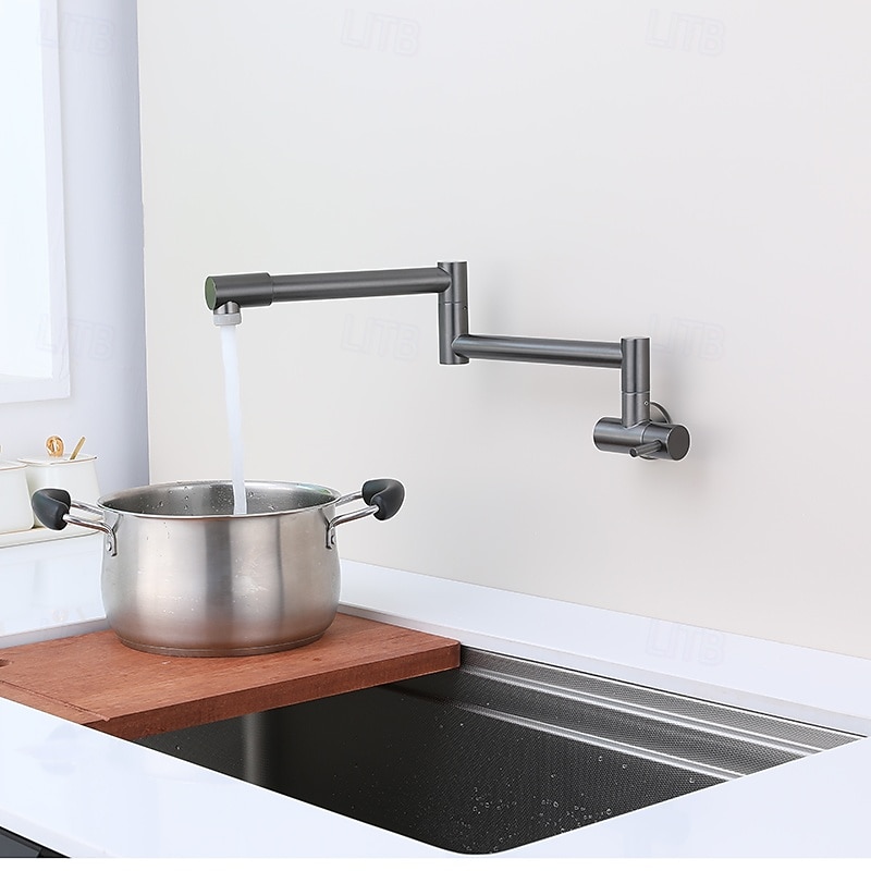 2026年 水栓 - シングルハンドルつの穴 ブラッシュドニッケル / ステンレススチール 標準スパウト / ポットフィラー 壁式 現代コンテンポラリー Kitchen Taps  コレクション – $145.99 –P5