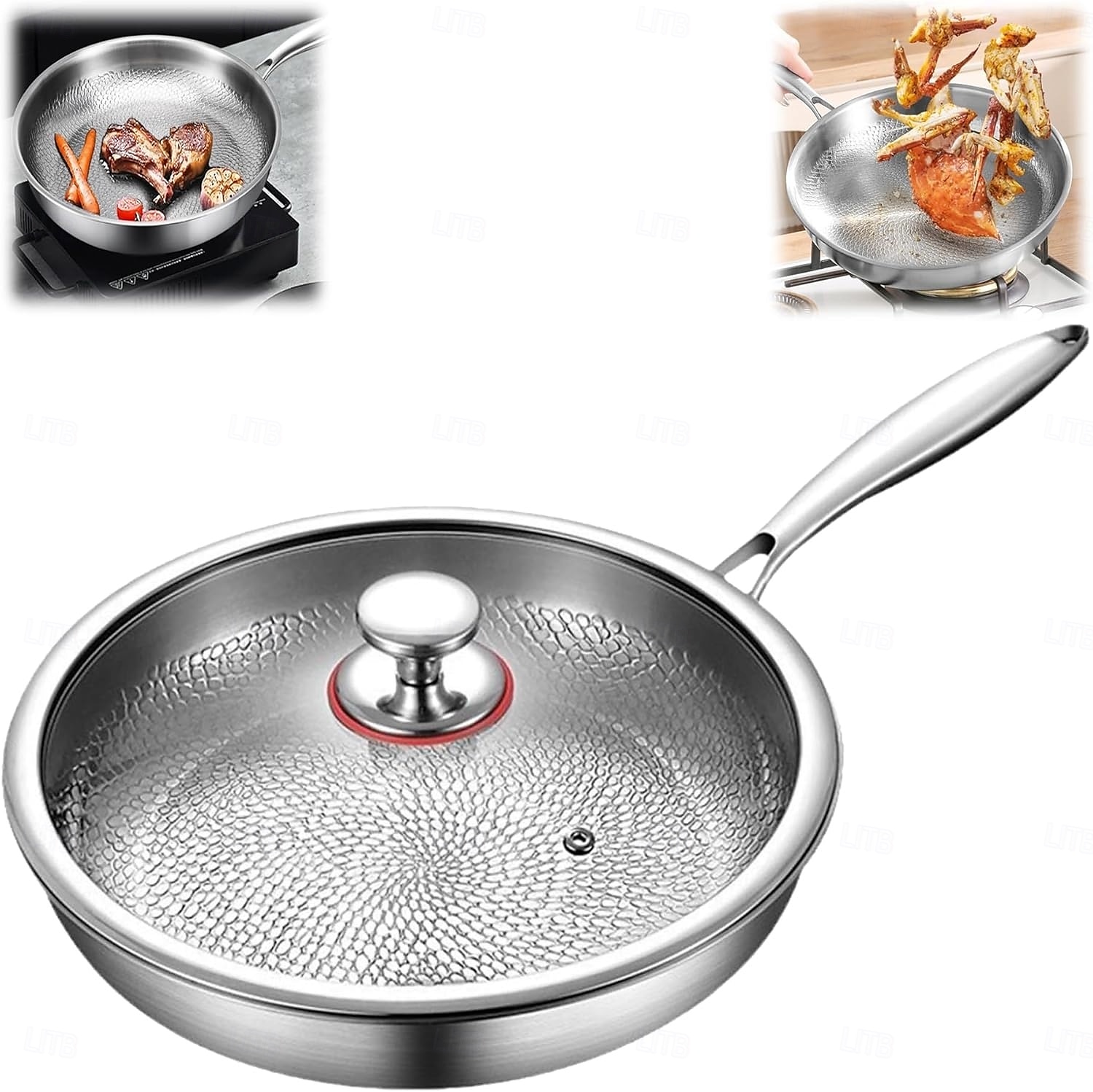 padella martellata in titanio pro con coperchio, padelle antiaderenti multifunzionali ultra resistenti e antigraffio per cucinare in cucina del 2025 a $67.99 –P2