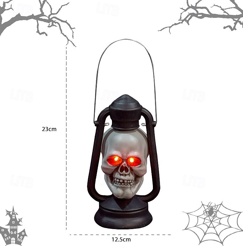 Halloween håndtak LED lysende hodeskaller hode røde øyne lampe glødende i mørke retro parafinlampe festdekorasjon 2025 - $24.99 –P7