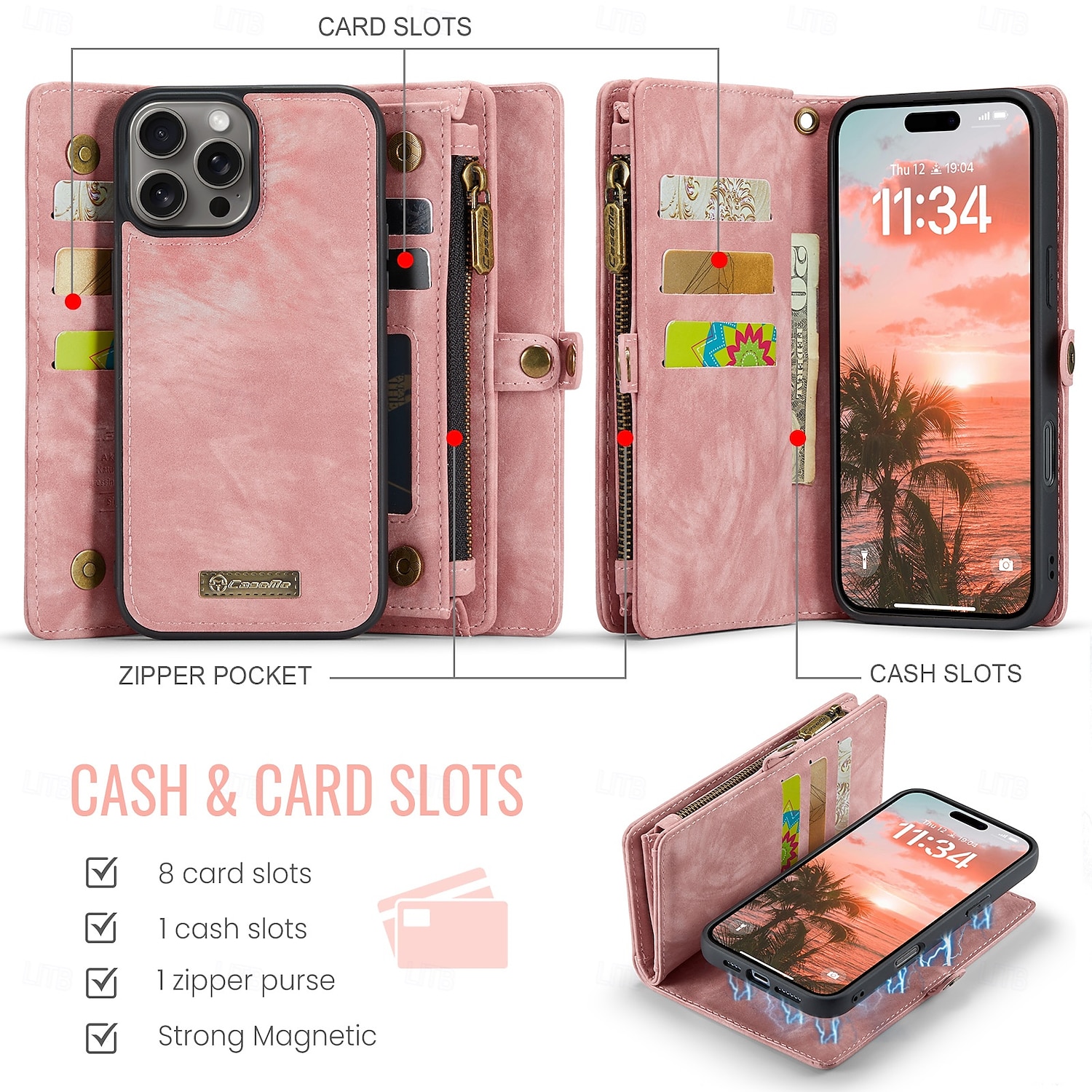 телефон Кейс для Назначение iPhone 16 15 14 Pro Max Plus iPhone 16e iPhone 13 iPhone 12 Mini Кошелек для карт Съемный Молния с ремешком на запястье ТПУ Кожа PU 2025 - $25.99 –P6