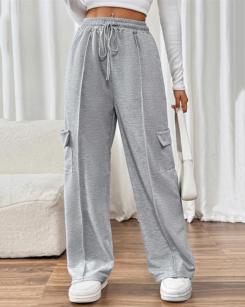 Femmes Joggings Jambe large Pantalons Mode Streetwear Longueur complète Taille haute Uni Avec Poches Taille Élastique Respirabilité Confortable Micro-Élastique Rue Tenue quotidienne Sortir Gris de 2025 ? $24.99 –P3