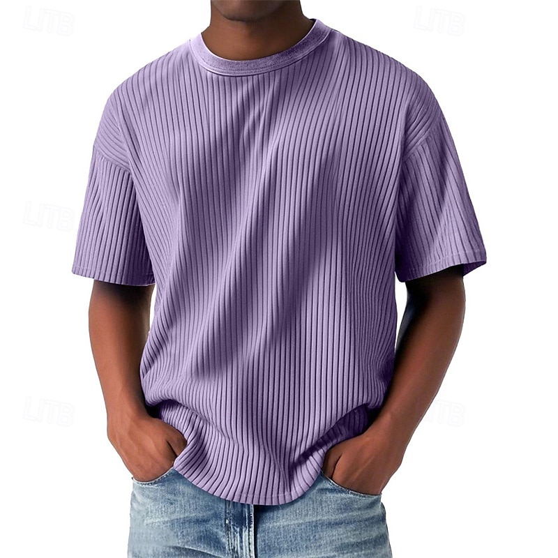 Homme T-shirt Chemise à manches courtes Manche Courte Col ras du cou Été Uni Mode Designer Basique Jacquard Vacances Rue Sortir Bleu Abricot Noir T-shirt haut de gamme pour homme de 2026 ? $28.99 –P7