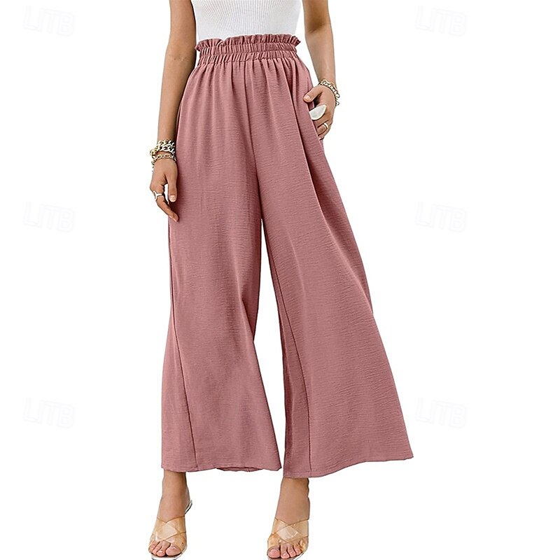 Femmes Jambe large Slacks Streetwear Occasionnel Longueur complète Naturel Uni Avec Poches Taille Élastique Confortable Fête Week-end Rouille Vert printanier Noir Blanche Automne Coupe régulière de 2025 ? $17.99 –P17