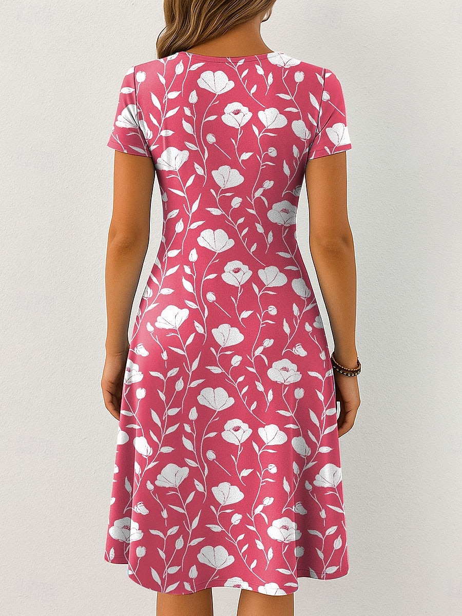 Damen Midikleid Strickkleid Freizeitkleid T-Shirt-Kleid Sommerkleid Urlaub Lässig Boho Strand Normale Passform Blumen Grafik Kurzarm V Ausschnitt Rosa Blau Orange Grün Sommer Frühling 2025 - $23.99 –P2