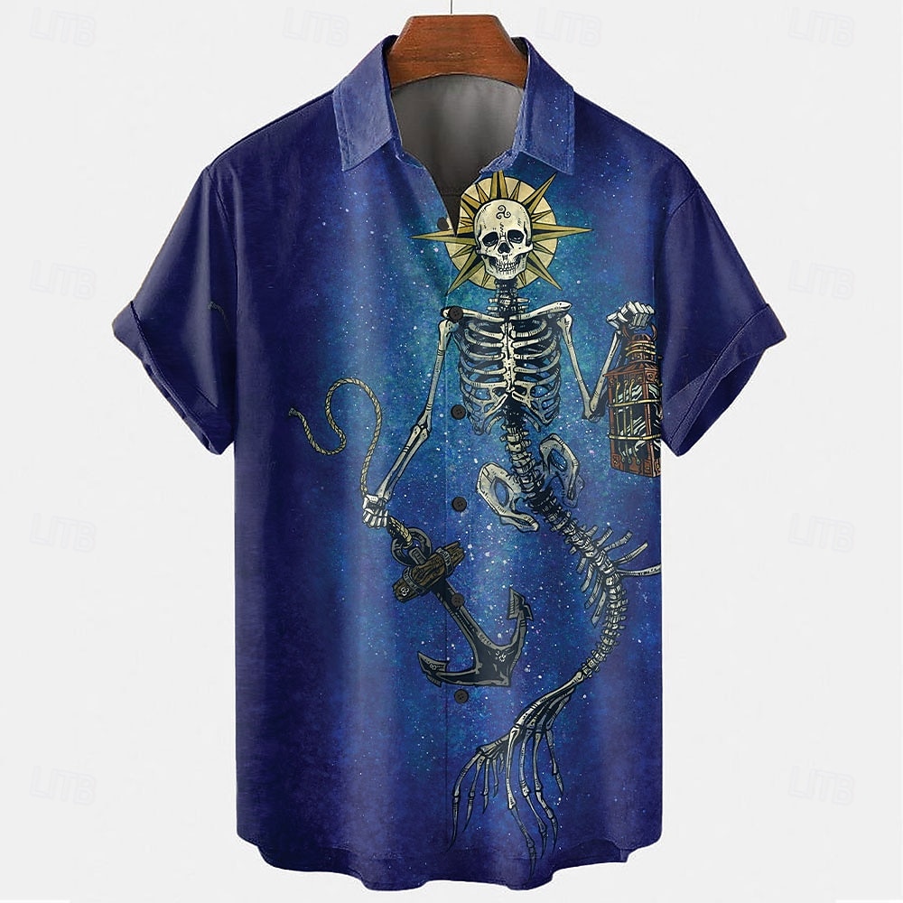 Chemise boutonnée à manches courtes pour homme avec têtes de mort « Lever un verre » par David Lozeau, édition limitée de 2025 ? $23.99 –P7