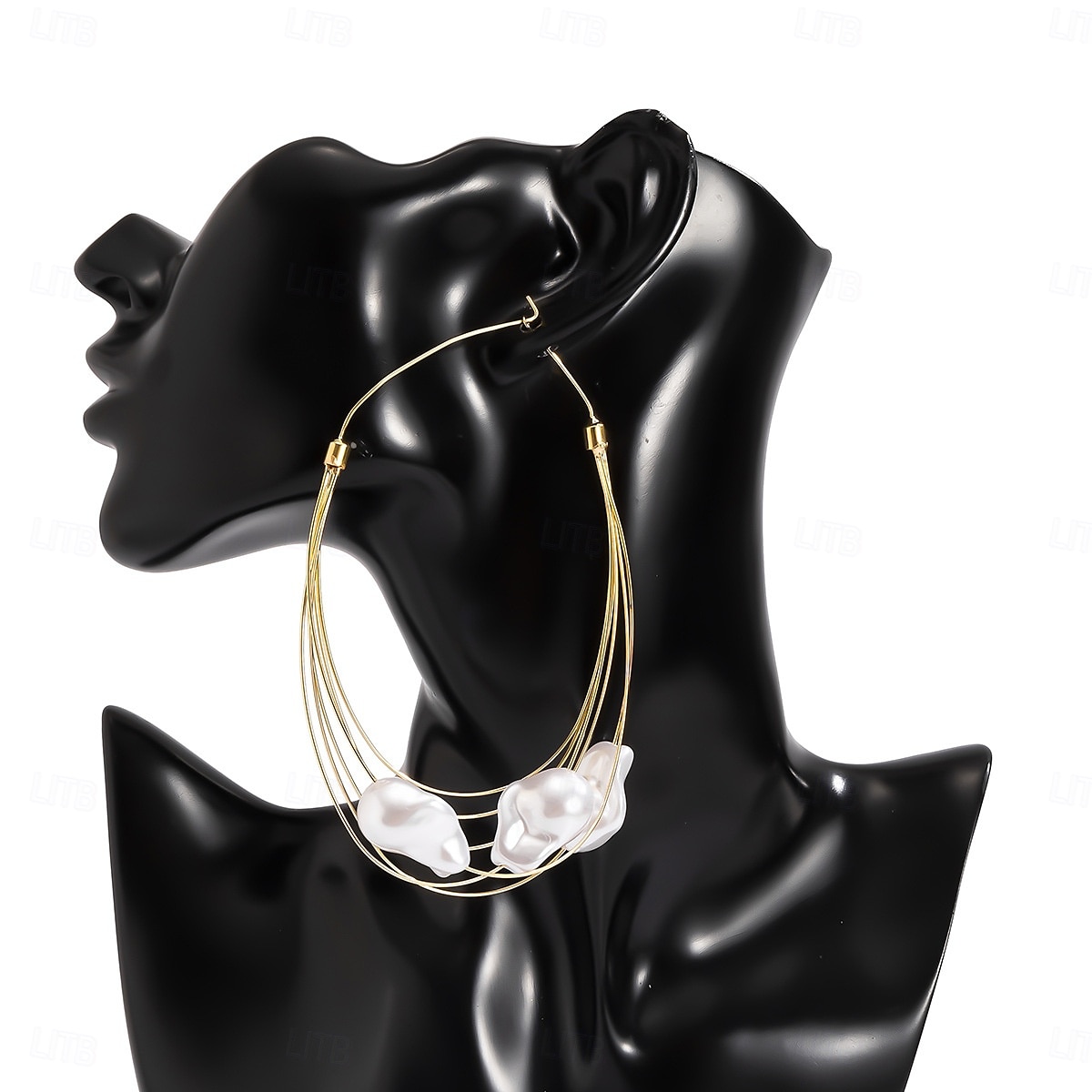 Boucles d'oreilles créoles surdimensionnées en fil d'or pour femmes avec gouttes de perles irrégulières - bijoux de déclaration artistique pour les fêtes de mode et les événements branchés de 2025 ? $14.99 –P1