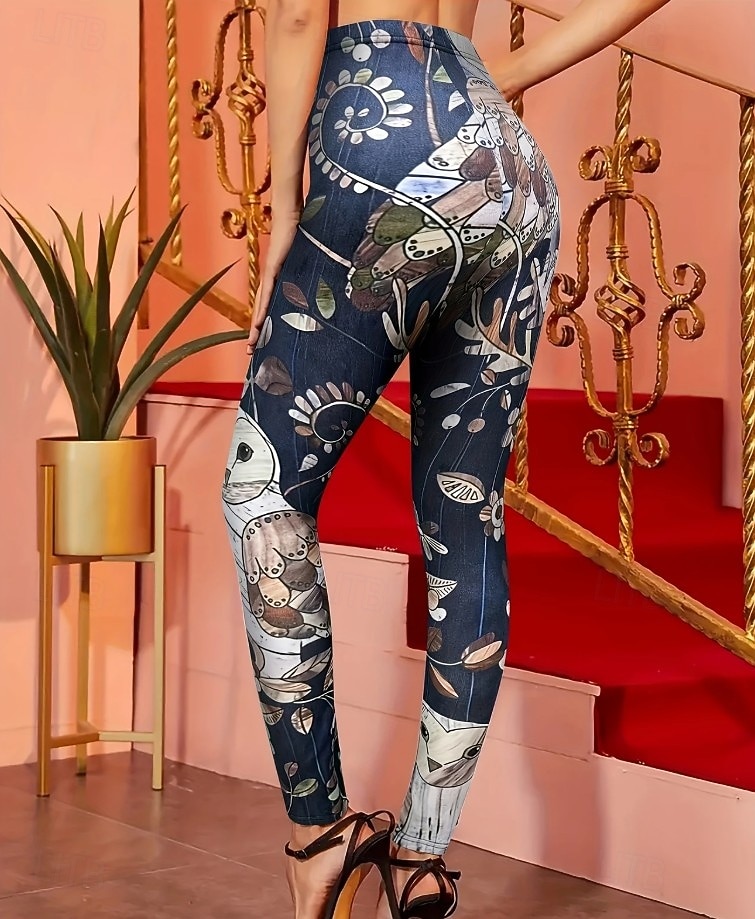 Mulheres Leggings Férias Vintage Estilo Étnico Mimolet Cintura Alta Floral Gráfico Pássaro Impressão 3D Secagem Rápida Respirabilidade Macio Com Stretch Diário Casa Ao ar livre Bronzeado Preto Outono de 2026 por $21.99 –P7