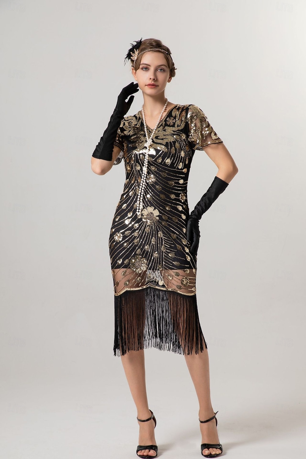 Retro Vintage Goldene Zwanziger 1920er Midlänge Flapper Kleid Cocktailkleid Der große Gatsby Flapper-Mädchen Pailletten Fransen V Ausschnitt Damen Weihnachten Halloween Karneval Hochzeit 2025 - $47.99 –P6