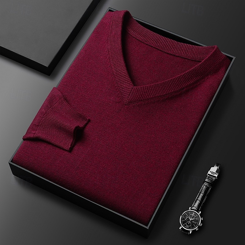 Herren Weihnachtspullover Pullover Strickpullover Gerippt Stricken Normale Oberteile Gestrickt Einfach V Ausschnitt Mode Basic Urlaub Alltagskleidung Bekleidung Herbst Winter Kamel Wein S M L 2026 - $26.99 –P1