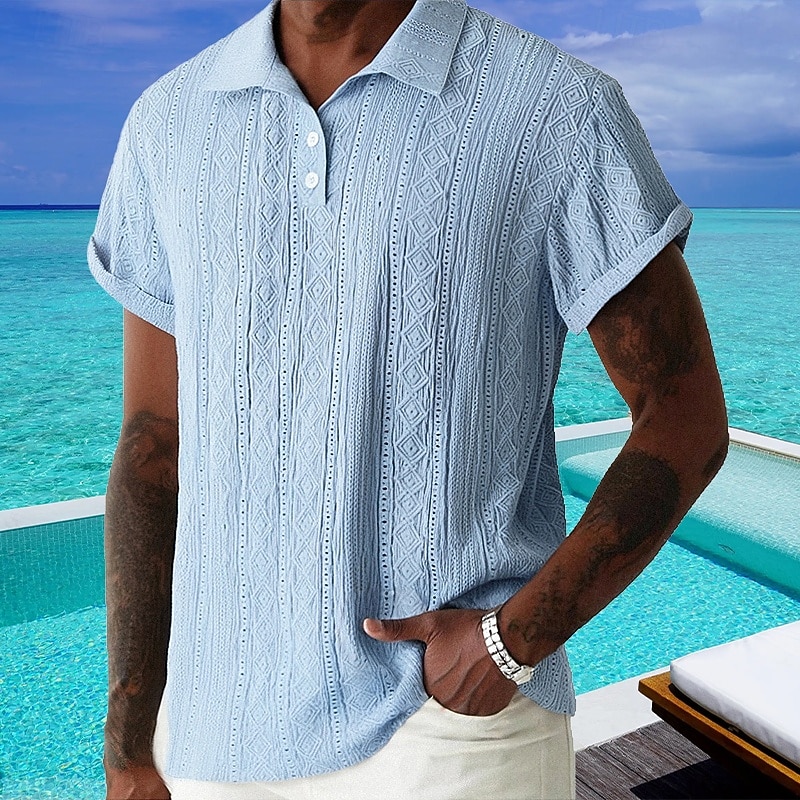 Per uomo Maglia da golf Polo da Golf Lavoro Casuale Bavero Manica Corta Essenziale Moderno Semplice Bottoni Jacquard Estate Vestibilità regolare Marrone scuro Nero Verde chiaro Azzurro cielo Cachi del 2026 a $24.99 –P1
