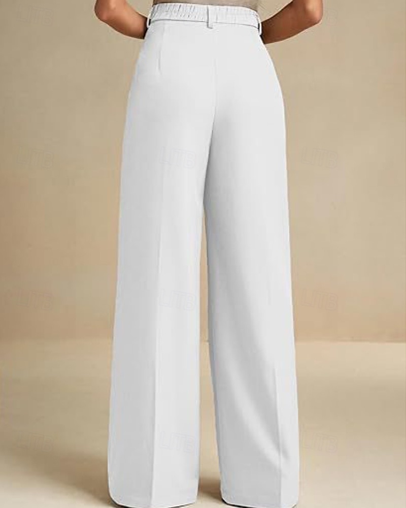 Dam Brett skaft Byxor Streetwear Ledigt Fullängd Naturlig Slät Elastisk midja Bekväm Gata Helgdag Dagliga kläder Aprikos Grå Svart Vit Höst Normal 2026 - $32.99 –P8