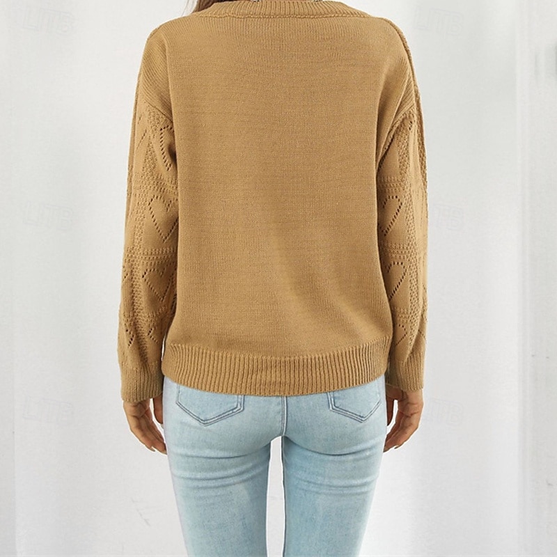 Femmes Pull Occasionnel Couleur Unie Épais Col en V Tricoté Trou manche longue Hauts Réguliers Tricoter Quotidien Fête Sortir Jaune Rose Claire Automne Hiver de 2025 ? $22.99 –P4