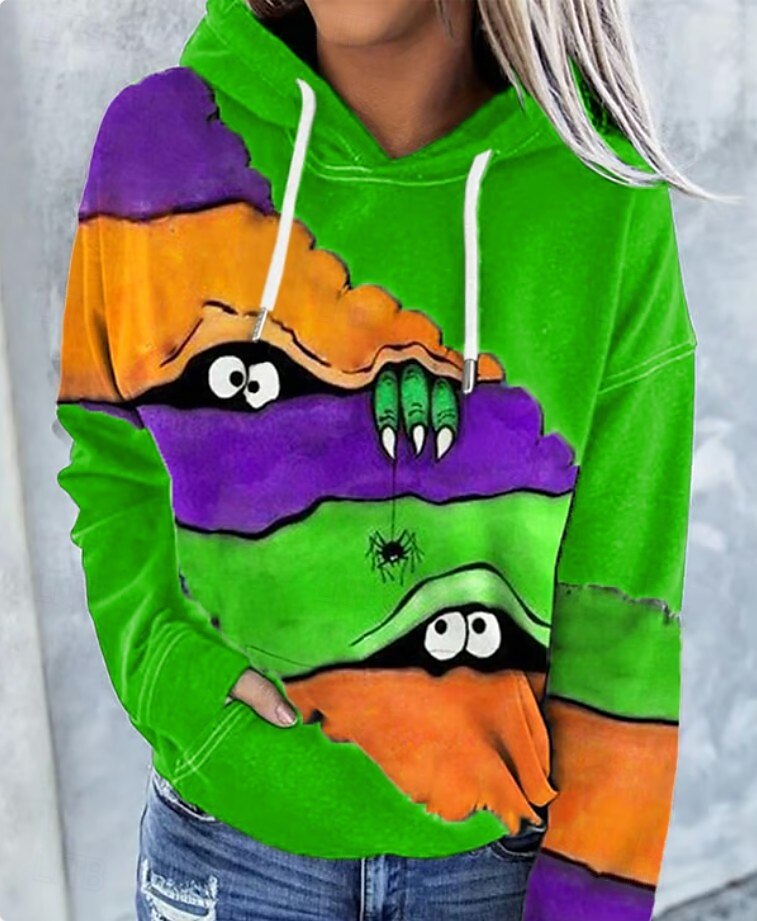 Femmes Sweat à capuche Graphique Halloween Occasionnel manche longue À capuche Hauts Réguliers Tenue de soirée Rue Tenue Quotidienne Noir Violet Orange Vert Gris foncé Printemps Automne Hiver de 2025 ? $27.99 –P2
