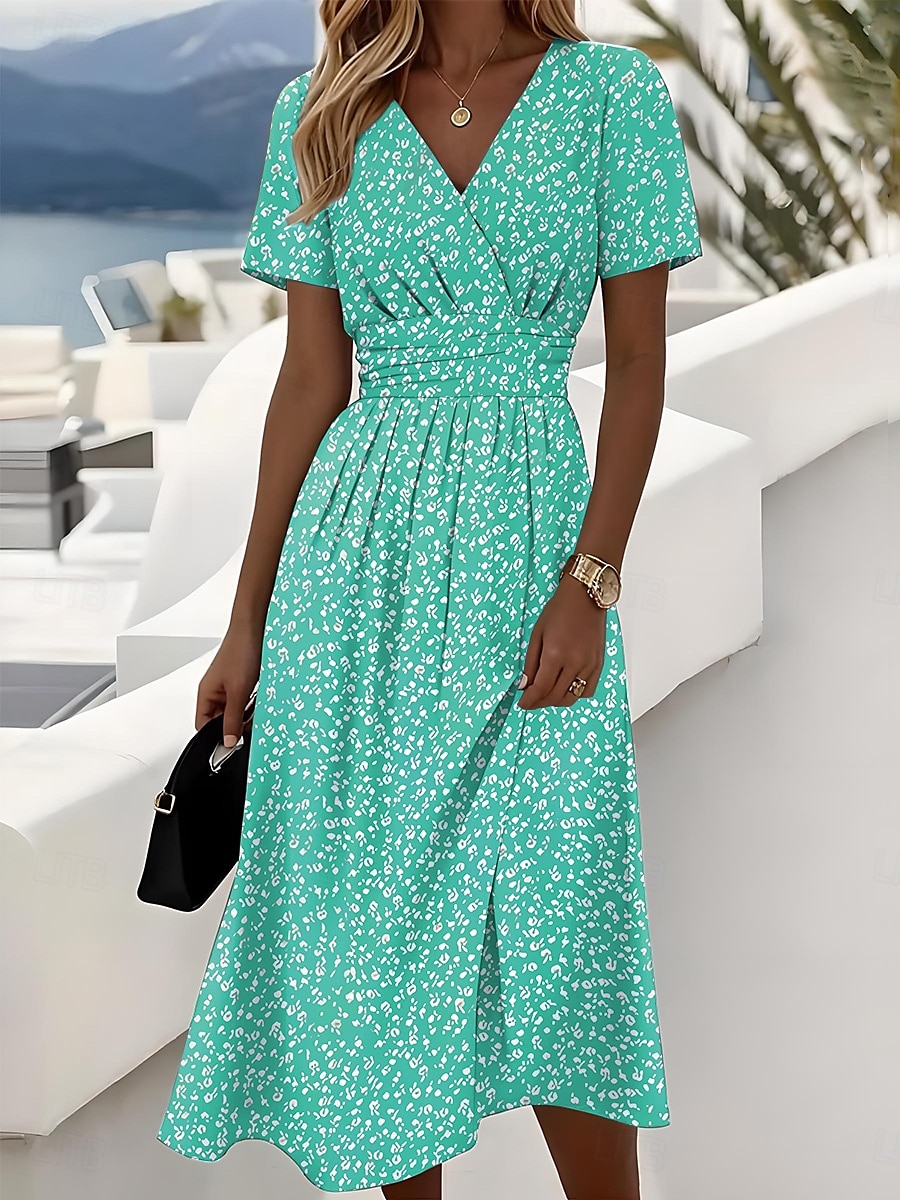 Dam Midiklänning Vardagsklänning Solklänning A linjeklänning Slipklänning Elegant Semester Ledigt Strand Normal Blommig Grafisk Prickig Kortärmad V-hals Gul Rubinrött Blå Purpur Sommar Vår 2025 - $35.99 –P3