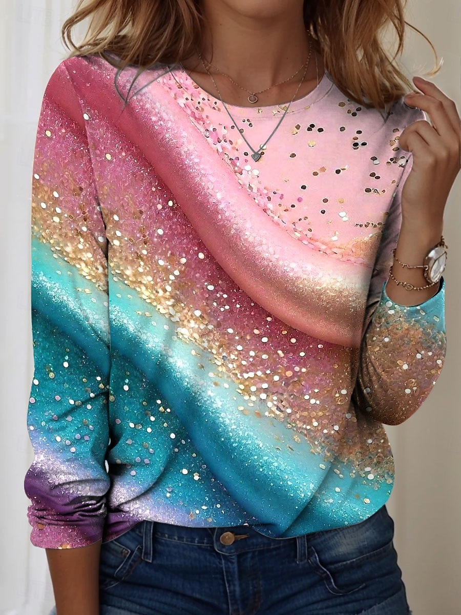 Femmes T-shirt A Ombre Graphique Texture ancien Élégant Occasionnel manche longue Col ras du cou Col rond Hauts Réguliers Quotidien Imprimé Rose Claire Bleu Violet Été Printemps Automne de 2025 ? $22.99 –P1