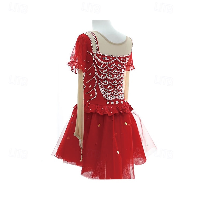 Eiskunstlaufkleid Damen Mädchen Eislaufen Kleid Rot Patchwork Daumenloch Netzstoff Spandex Dehnbar Training Übung Professionell Eiskunstlaufkleidung Thermowarm Kristall / Strass Langarm Eislaufen 2025 - $180.99 –P2