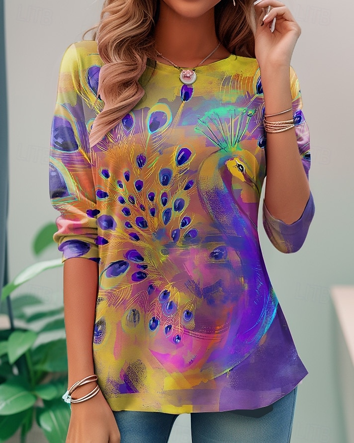 maglietta da donna casual stampa manica lunga top regolari girocollo quotidiano arcobaleno primavera autunno del 2025 a $22.99 –P4