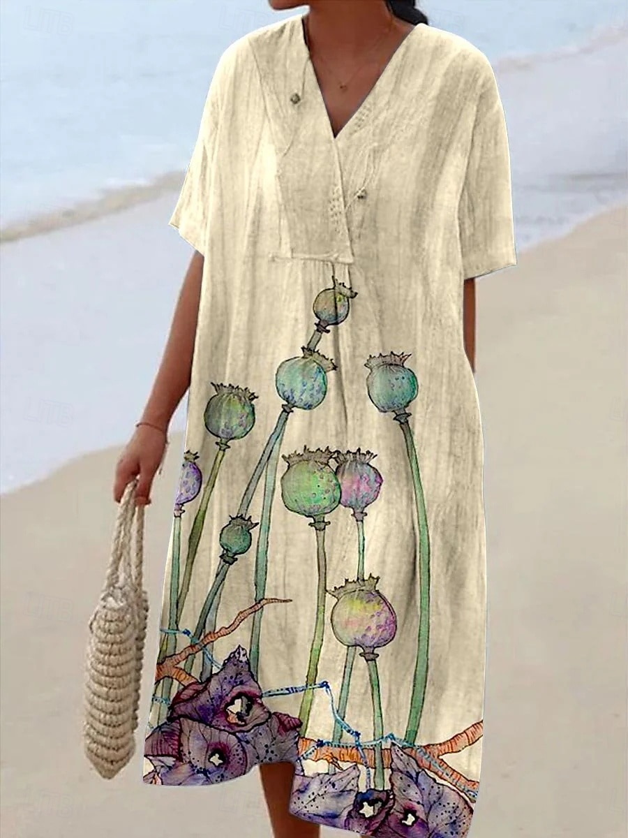 Femmes Robe Midi Robe d'Été Robe trapèze Vacances Occasionnel Chaussures de plage Soirée Sortir Plage Coupe Ample Fleuri Graphique Manche Courte Col en V Noir Vert Beige Été Printemps de 2025 ? $37.99 –P2