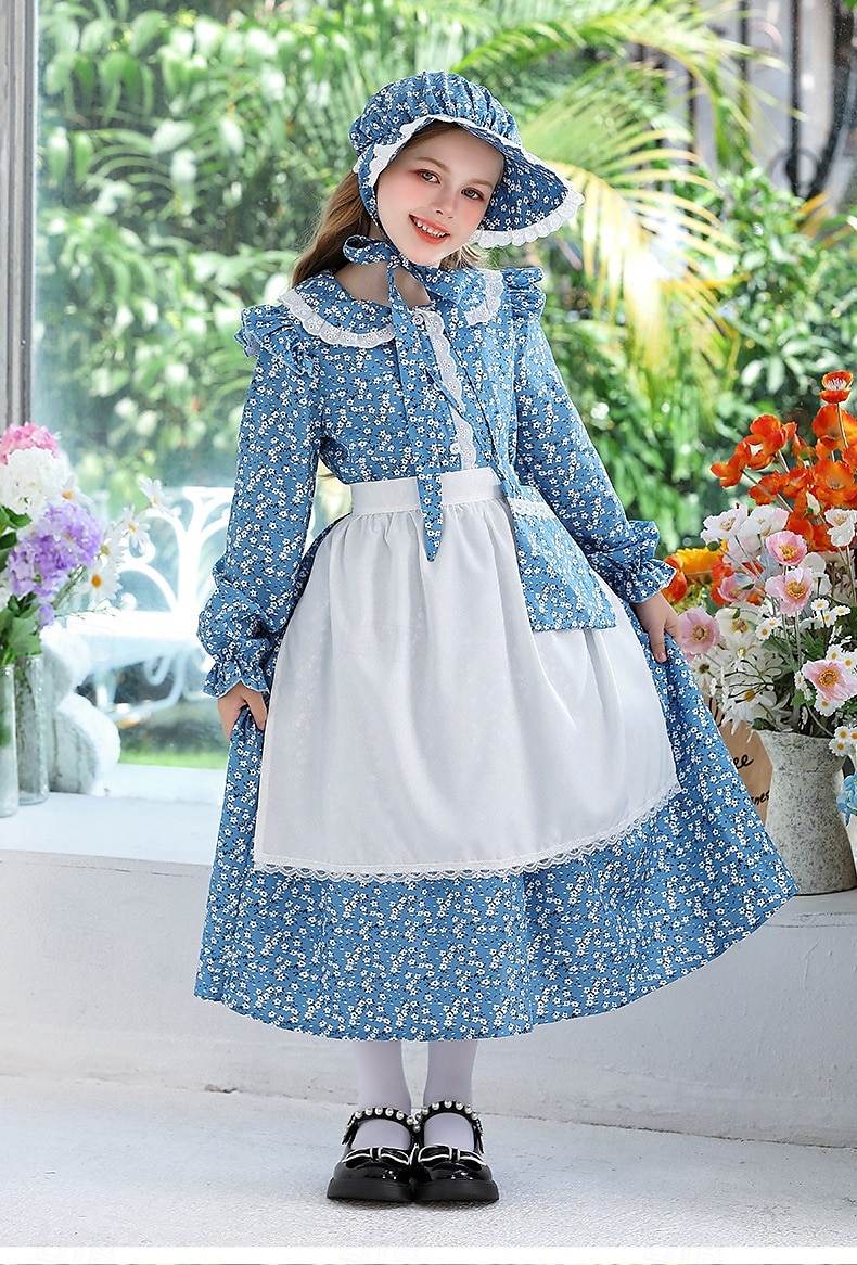 secolul al 19-lea Anii 1800 Vestul Sălbatic Rochie de prerie Set capotă și șorț Pionier Costume de fancy Fete Halloween Carnaval Ziua Mondială a Cărții Ținute pentru evenimente școlare Reconstituire 2025 - $46.99 –P13