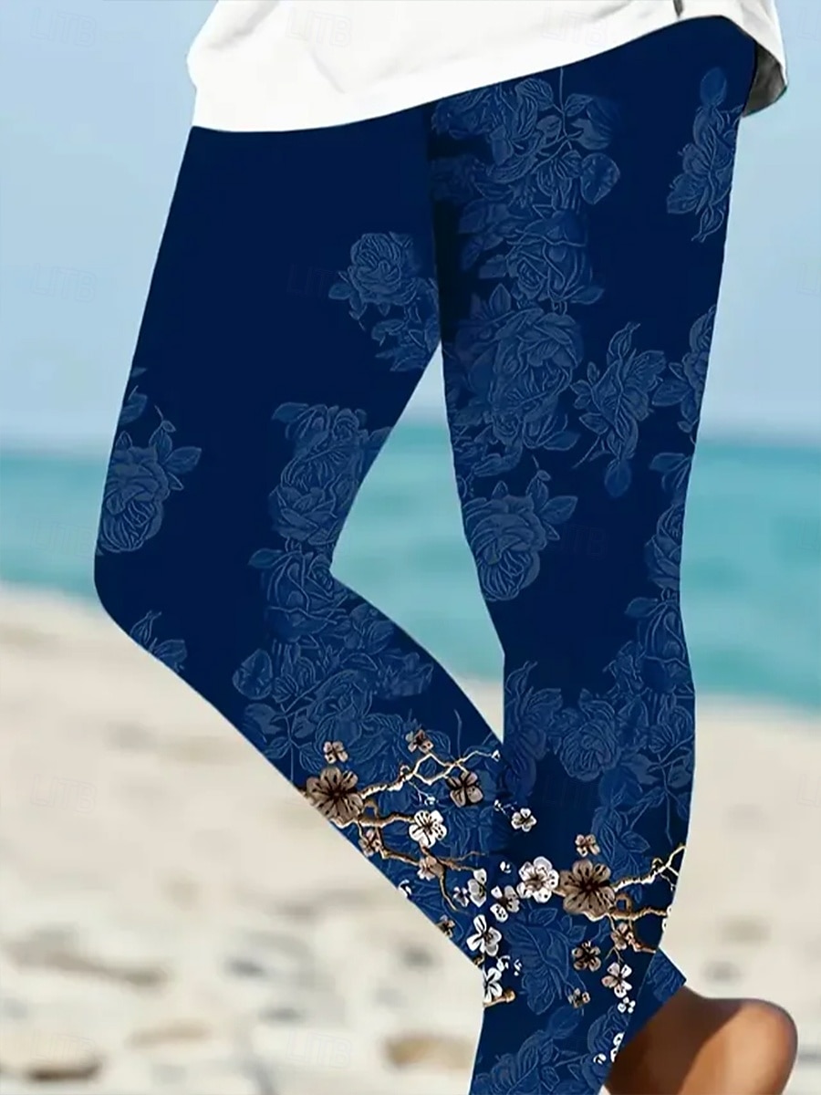 Women's Leggings Vacation Vintage Fashion Ankle-Length High Waist Floral Graphic Paisley Printing Soft Breathable High Elasticity Daily Outdoor Navy Light Blue Spring Fall Winter Slim Fit 2026 - $21.99 –P6