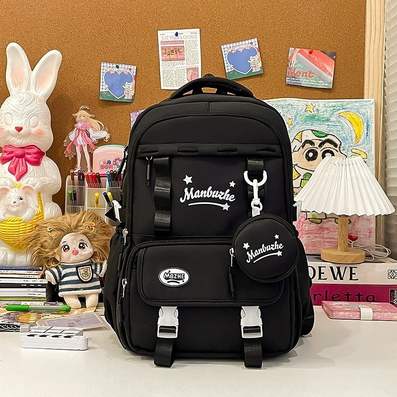 Школьный рюкзак для девочек в пастельных тонах в стиле кавайи – вместительный рюкзак с плюшевой игрушкой и карманом для монет для подростков и школьников 2026 - $34.99 –P6