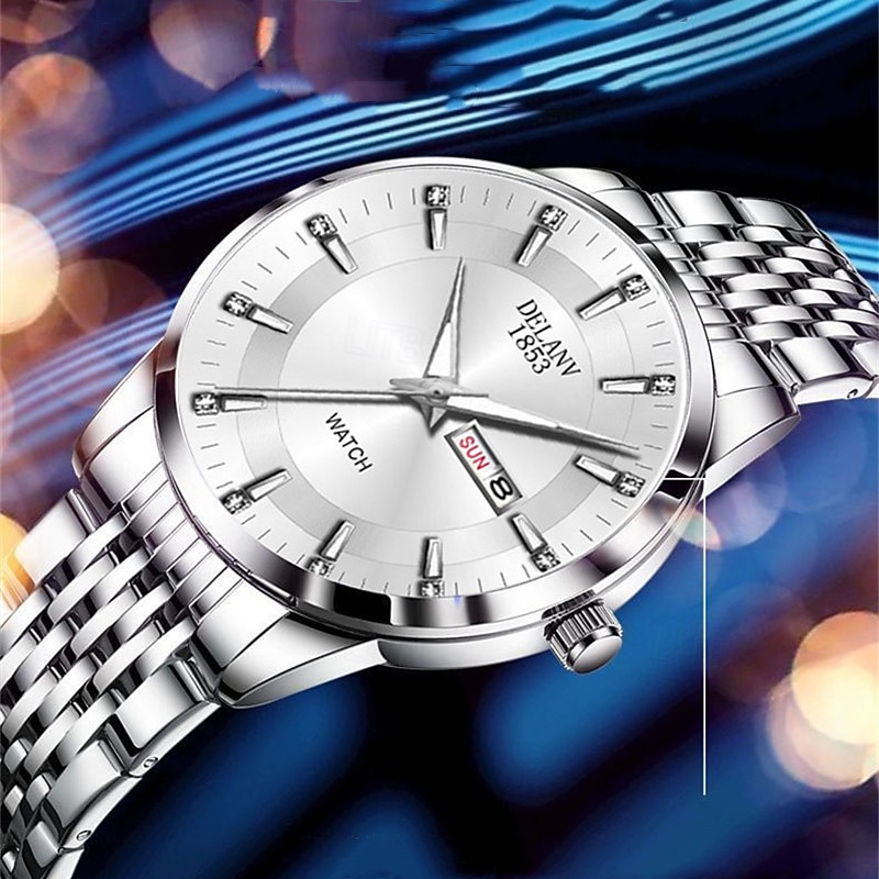 Die neue Edelstahlband große Ziffernblatt modische Herren Business Uhr mit IPX7 Wasserbeständigkeit leuchtendem Kalender und Tagesanzeige Freizeit Quarz Uhr einfache und vielseitige Herren Sport 2026 - $22.99 –P9