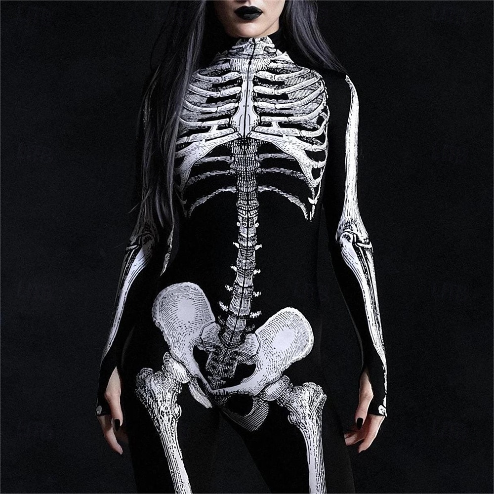 Totenkopf Halloween Bodysuit Ganzkörper-Catsuit Gruseliges Kostüm Kinder Erwachsene Herren Damen Jungen Halloween Karneval Tag der Toten Leistung Party Club Einfache Halloween-Kostüme Verkleiden 2025 - $29.99 –P1