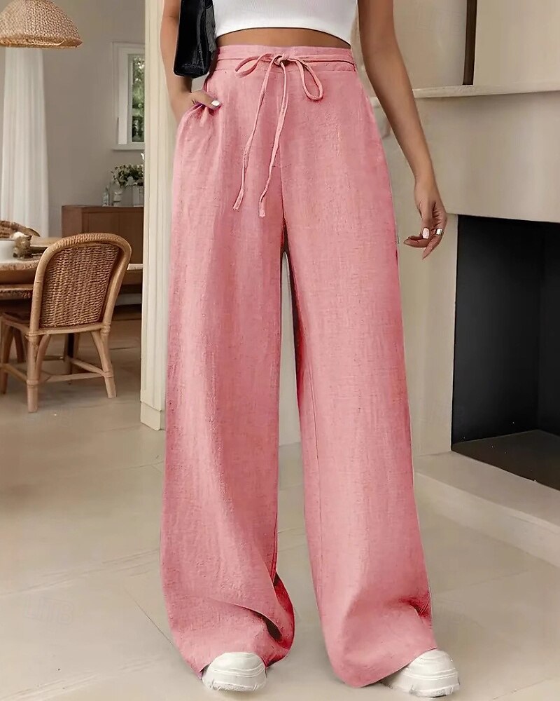 Femmes Jambe large Slacks Streetwear Occasionnel Longueur complète Naturel Uni Avec Poches Conception à cordon élastique Confortable Rue Tenue quotidienne Week-end Noir Rose Vert Véronèse Bleu Automne de 2025 ? $17.99 –P17